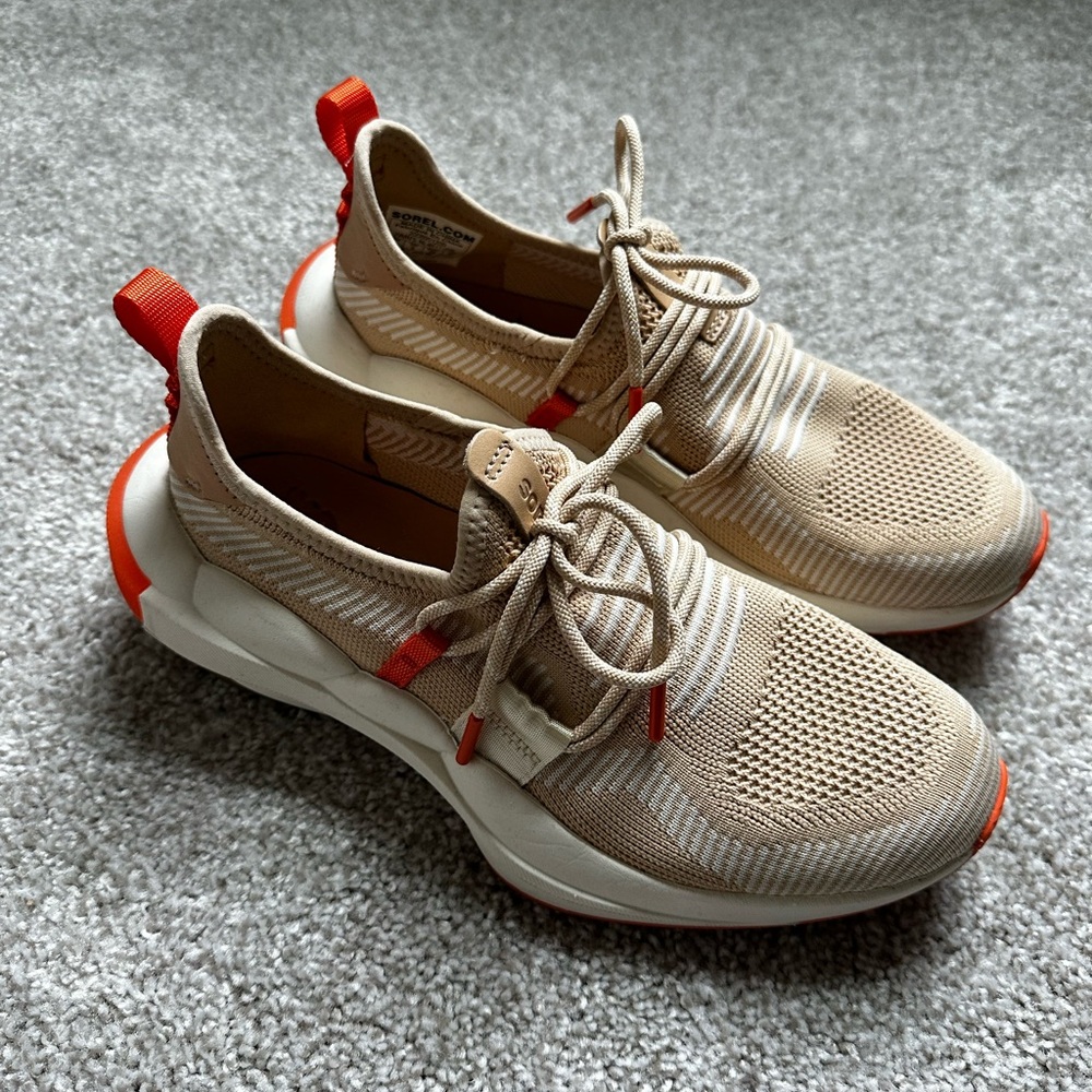 Sorel Beige and Orange Knit Sneakers